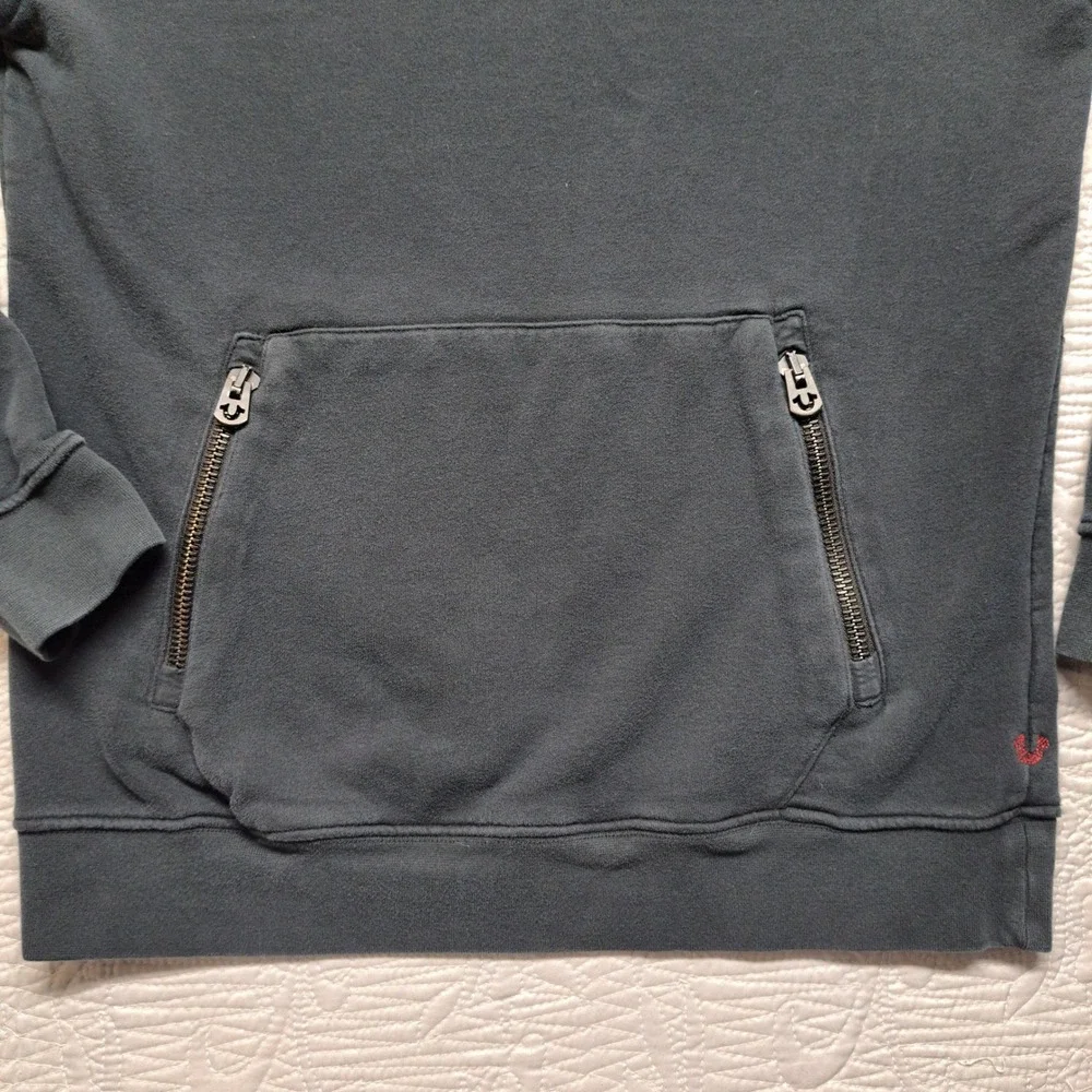 True Religion Sweatshirt Mens Small Black Good Zip Pocket Horseshoe M19FF09N7G